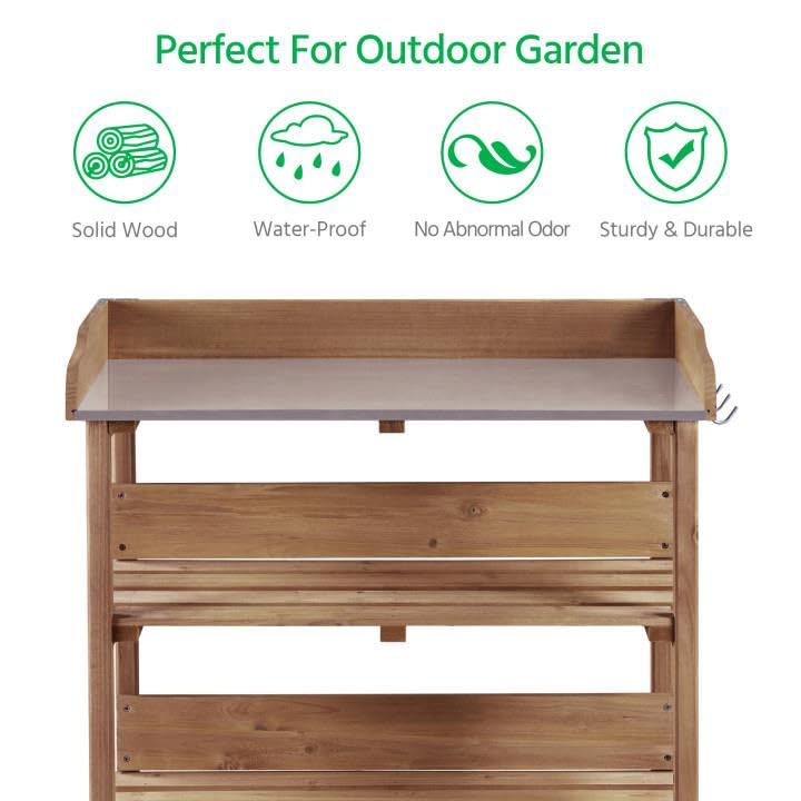Fir Wood Potting Bench Table with 3 Tier Shelves F3645