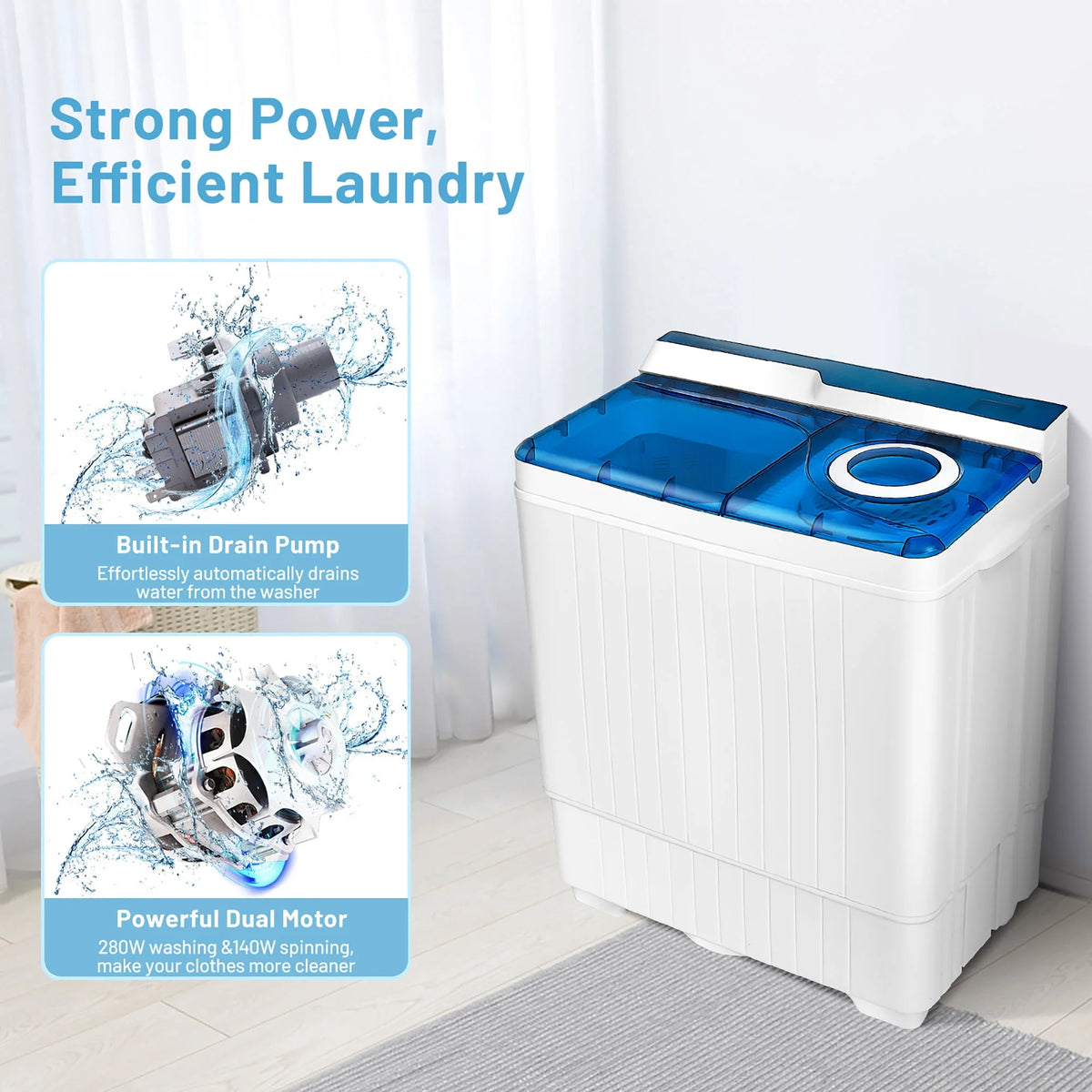 Portable Semi-automatic Washing Machine Blue Y80404