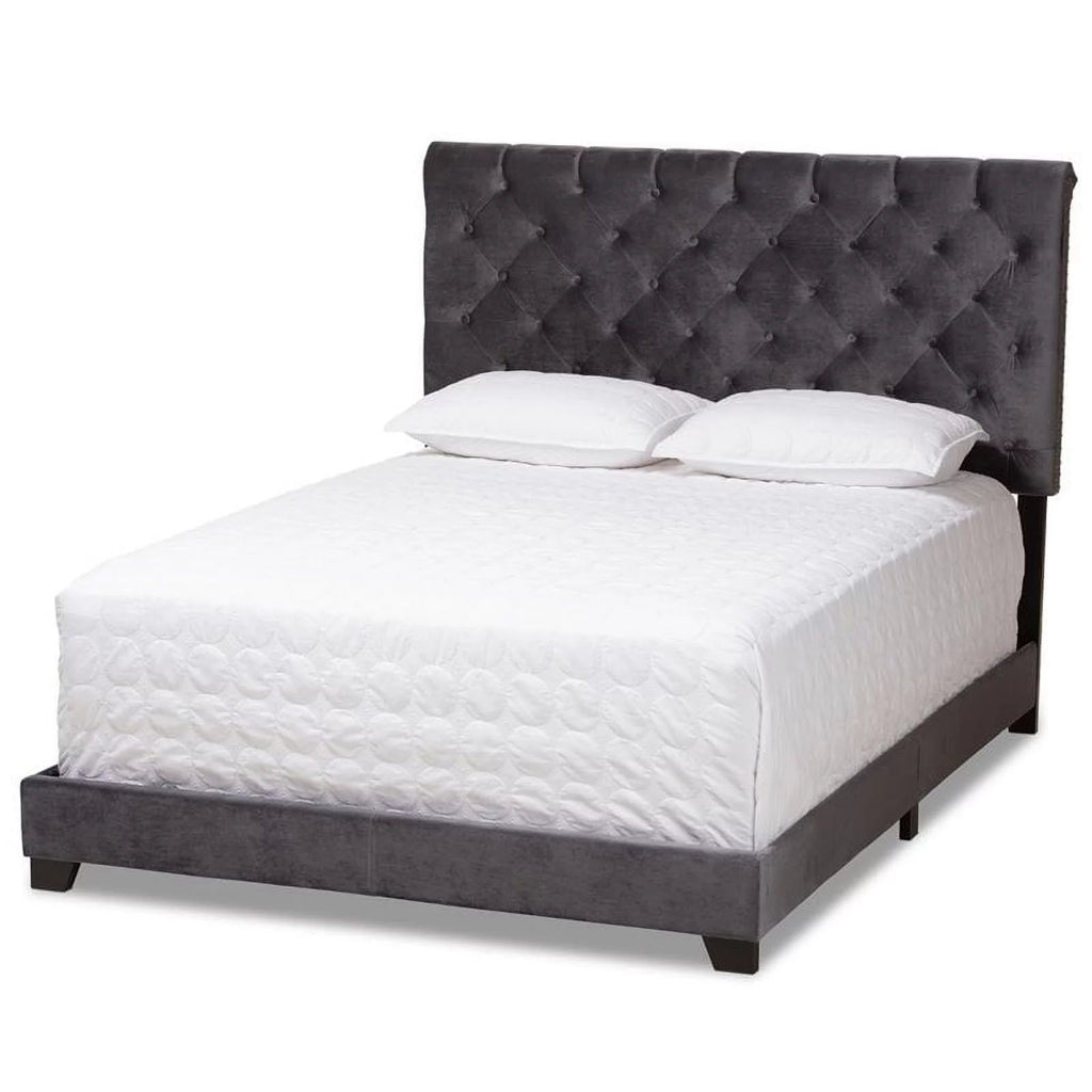 Gray Velvet Upholstered King Bed D712