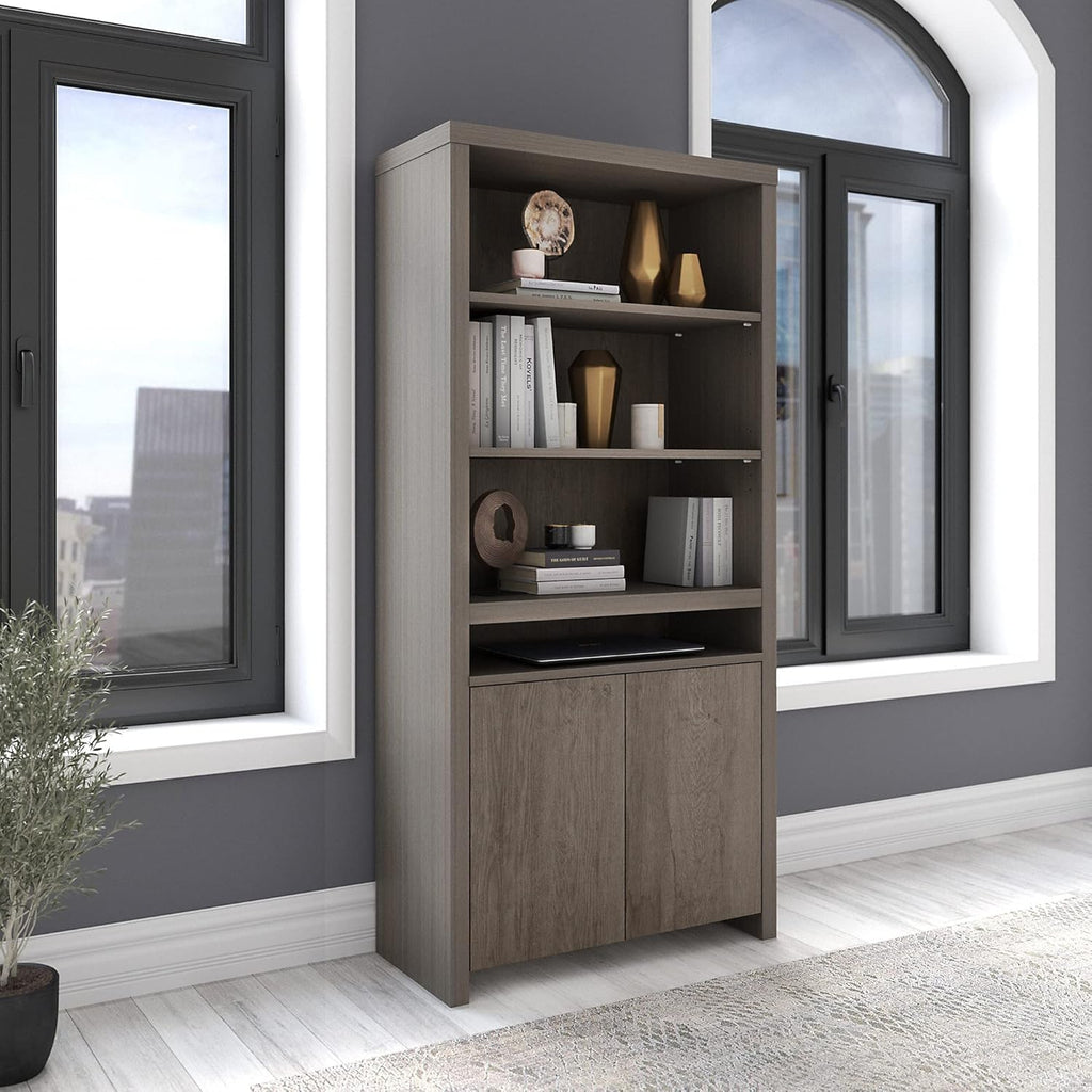 Tall 6 Shelf Bookcase with Doors in Restored Gray G5174