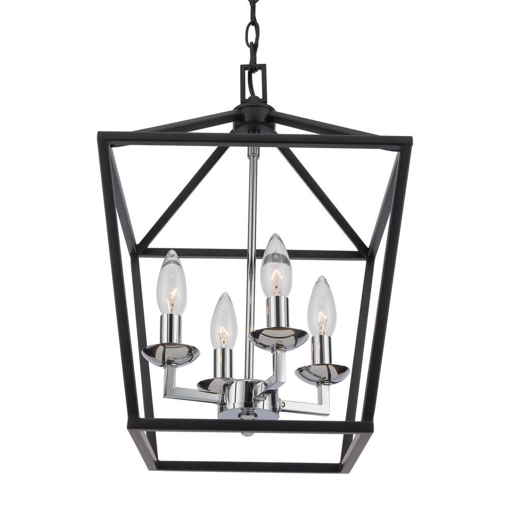 4-Light Black and Polished Chrome Caged Chandelier Q471955