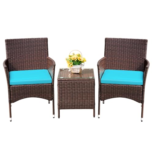 3 Pieces PE Rattan Wicker Chairs with Table Z2166