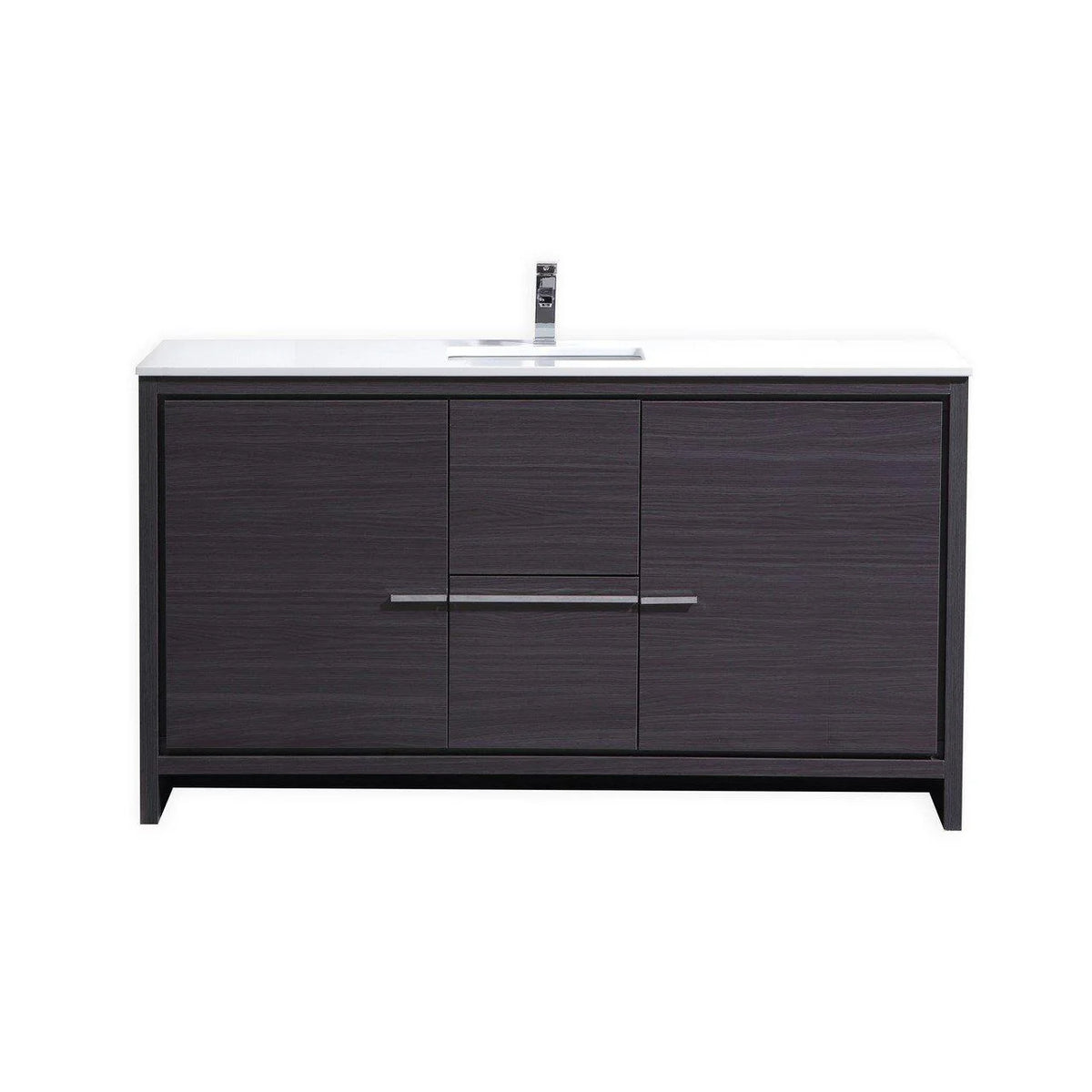 60 in. Dark Gray Oak Bathroom Vanity with White Quartz Counter-Top A119892
