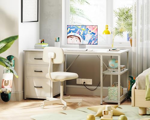 51 Inch Computer Desk with Fabric Drawers & USB Power Outlets S9574