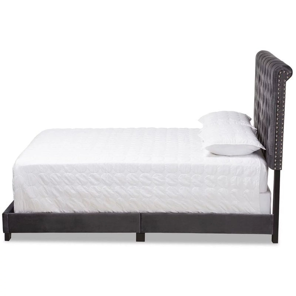 Gray Velvet Upholstered King Bed D712