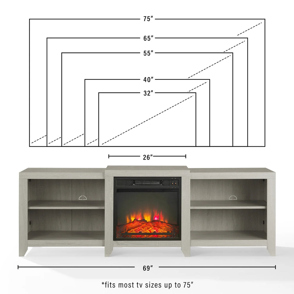 69" Low Profile Tv Stand W/Fireplace Whitewash S2106