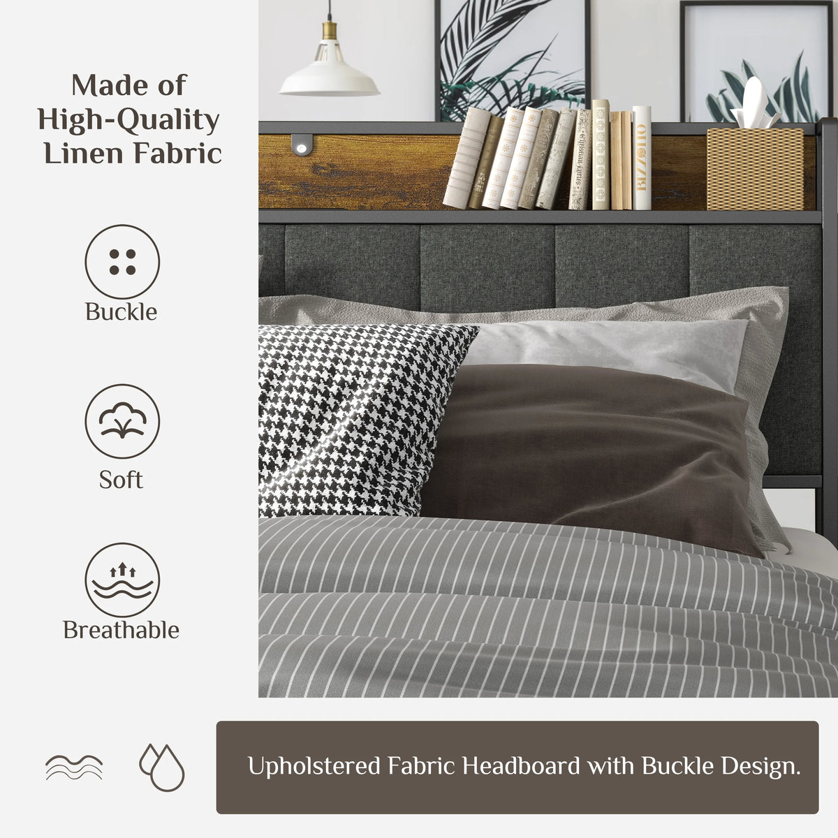 Log Brown Full Size Metal Bedframe with Headboard R5228