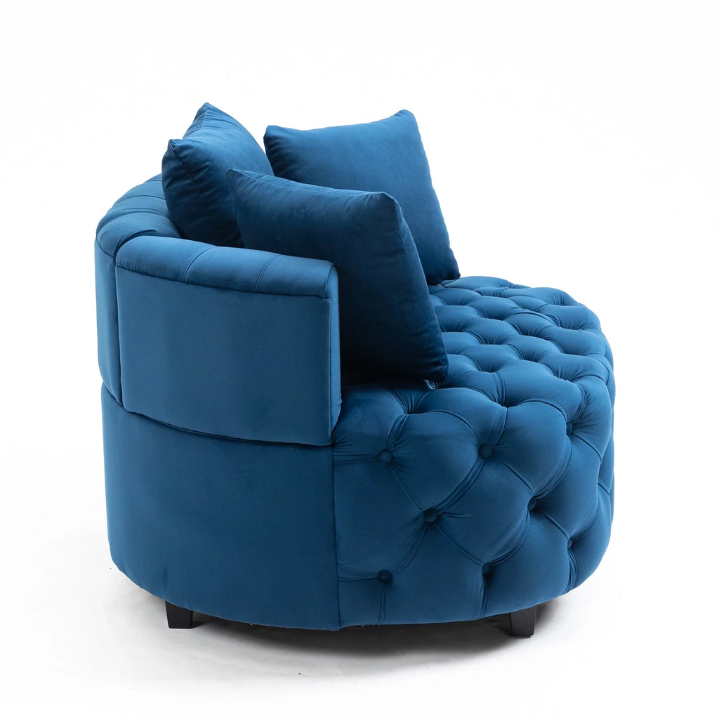 Navy Blue Velvet Oversized Barrel Accent Chair with 3 Pillows E8245