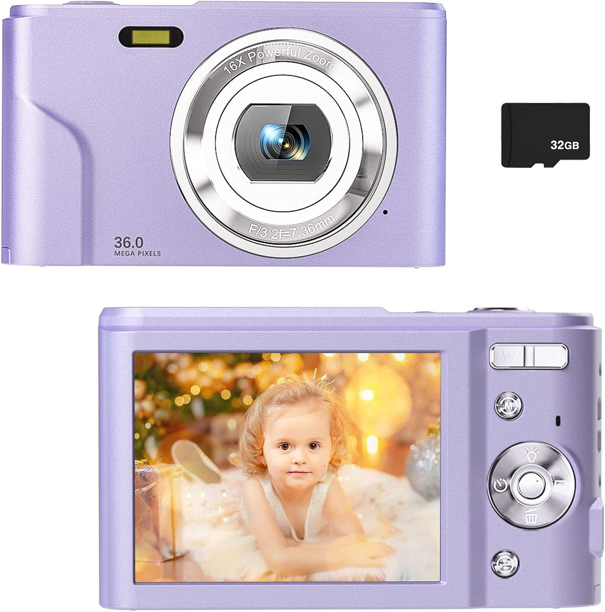 36MP Full HD 1080P Rechargeable Digital Camera with 32GB SD Card V97541