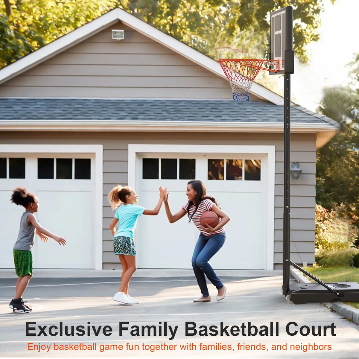 Height Adjustable Portable Basketball Hoop with Shatterproof PVC Backboard and 18 Rim E8090
