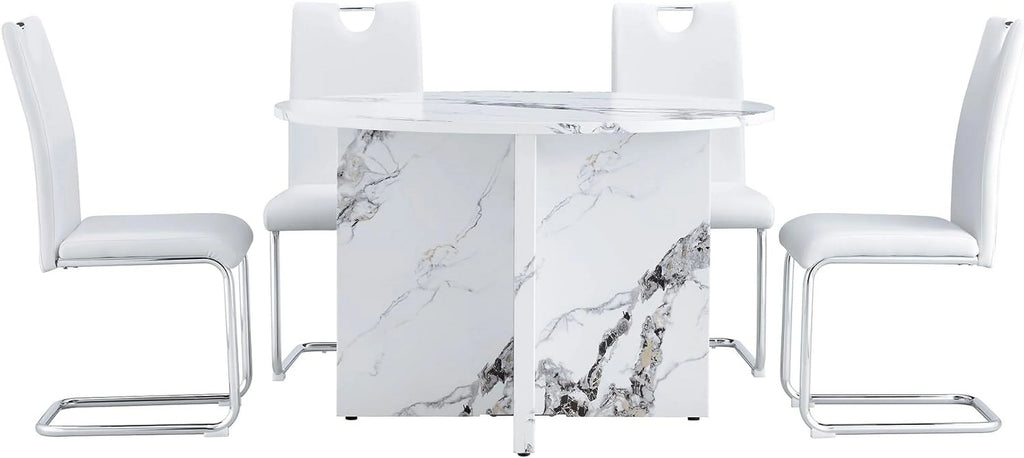 White 5 Piece Round Dining Table Set L5076