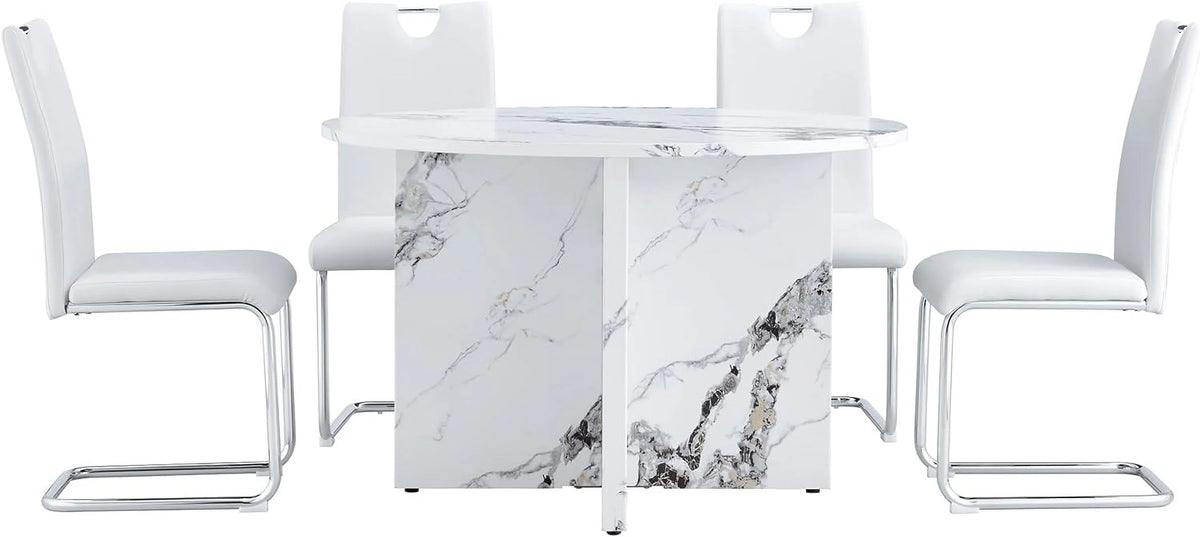 White 5 Piece Round Dining Table Set L5076