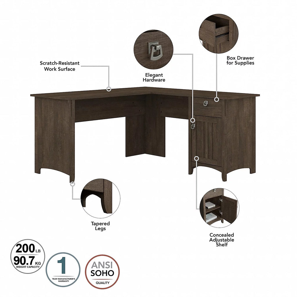 Ash Brown L Desk with File Cabinet & Bookcase A494733