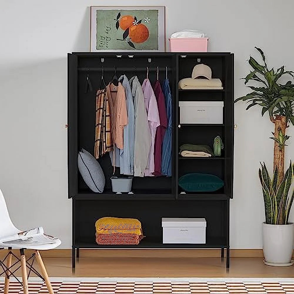 Large 3 Door Rattan Wardrobe Closet with Shelves and Hanging Rail B56057