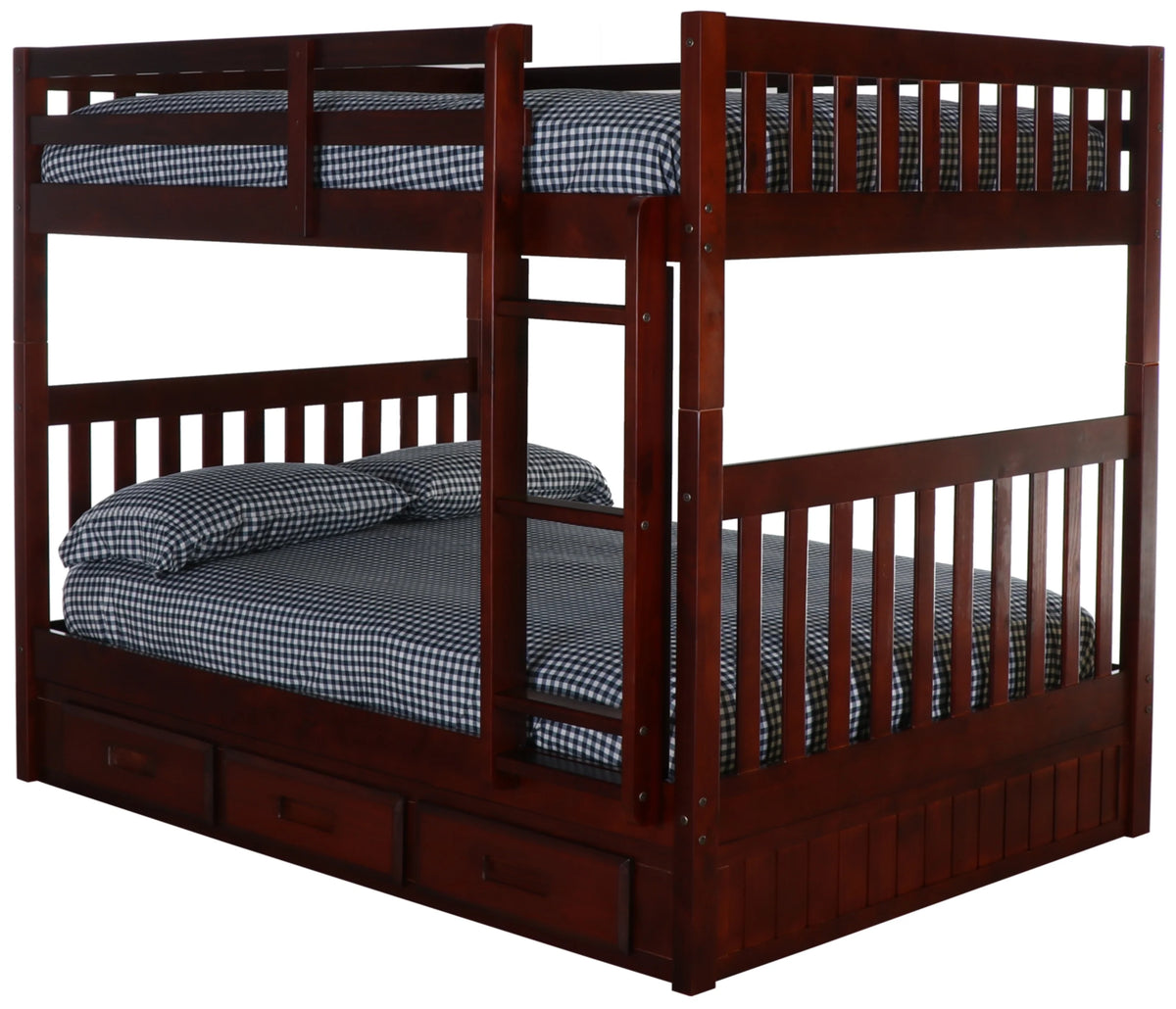 Full over Full Size Ladder Bunk Bed with 3 Drawers S834