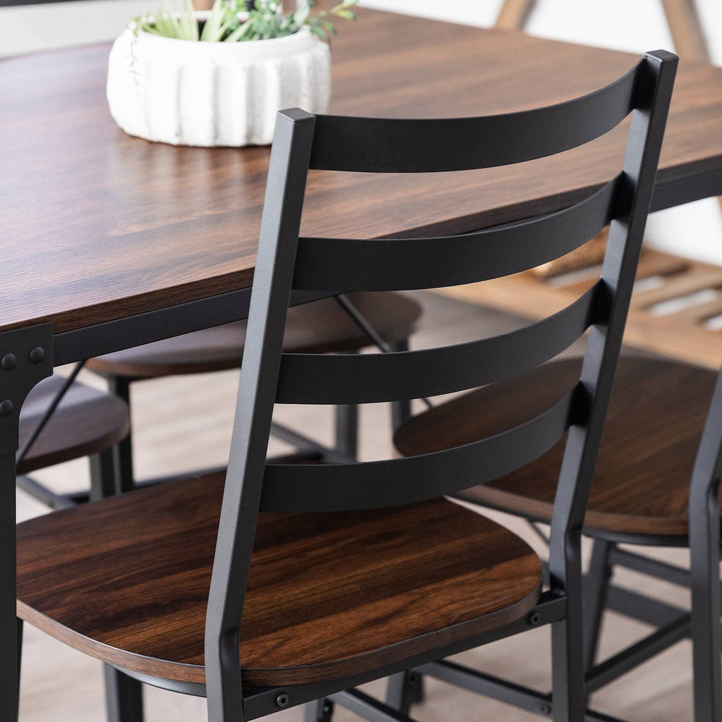 5pc Industrial Farmhouse Angle Iron Dining Set Dark Walnut M76926