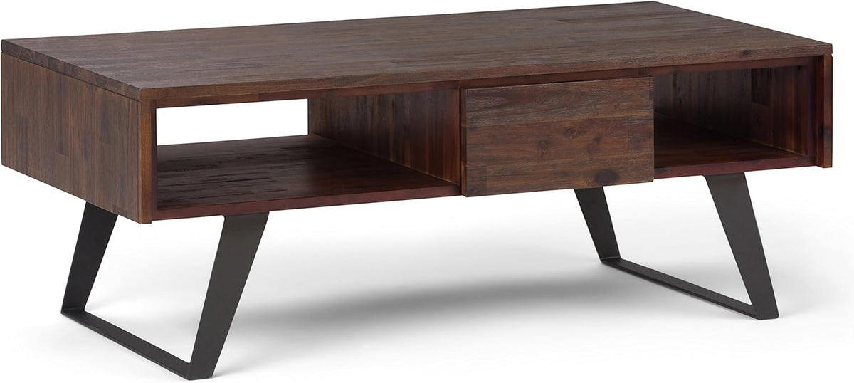 Distressed Charcoal Brown Solid Acacia Wood and Metal Rectangle Coffee Table Q54715