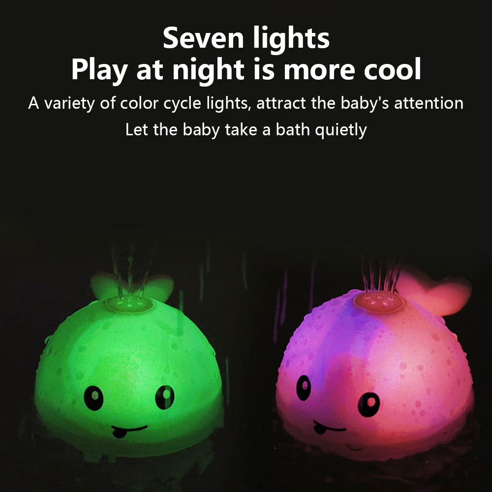 Baby Bath Toy Light up Whale Bath Toy 2 in 1 Induction Water Spray Toy Automatic Sprinkler Bathtub Toy with LED Light V6705