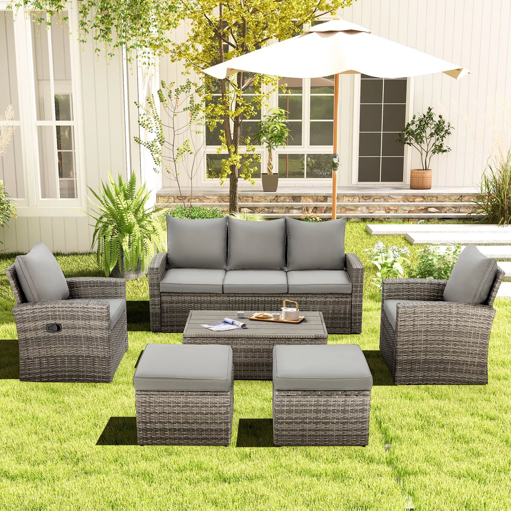 6 Pieces Wicker Rattan Sofa and Table K59179